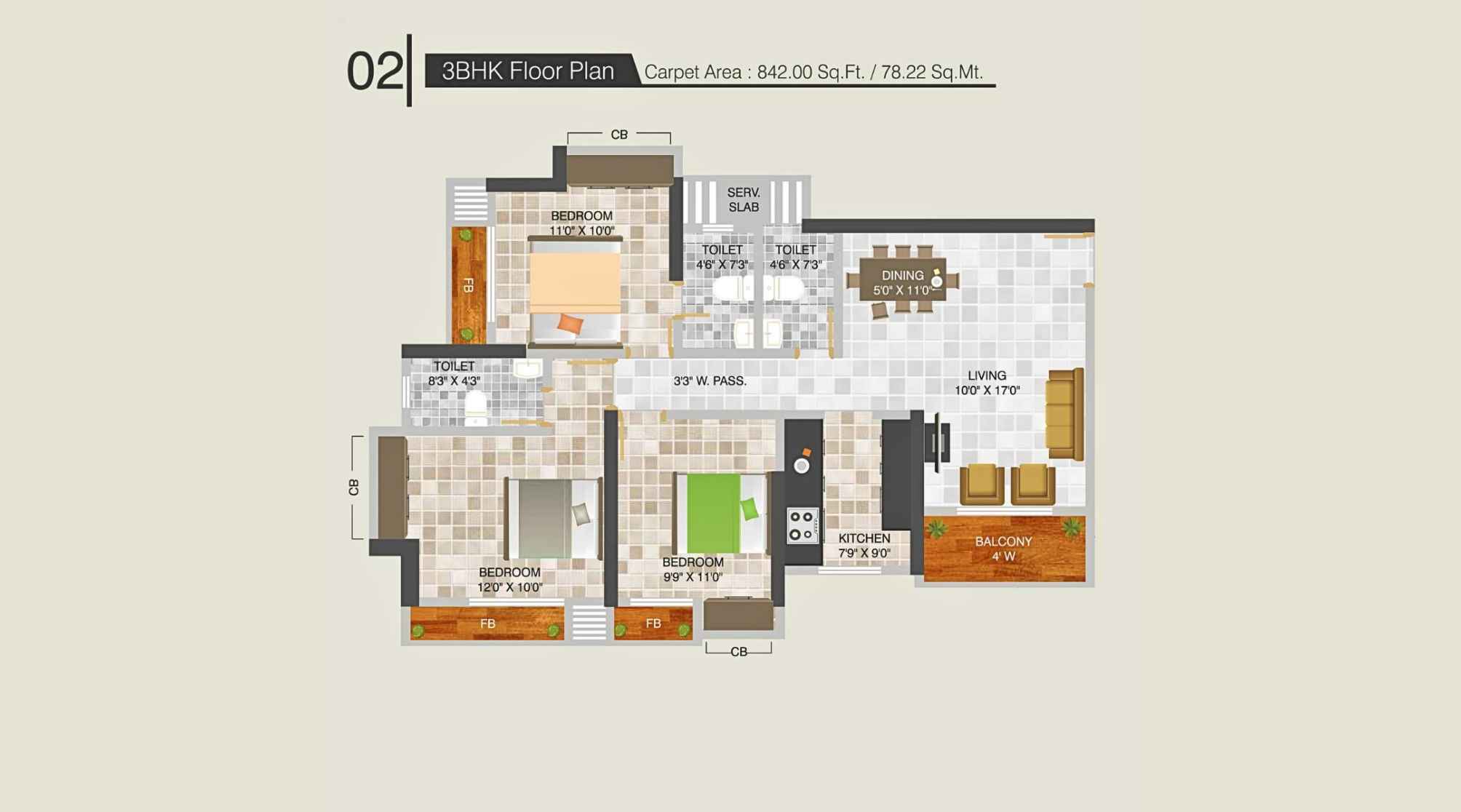 Highland-Park-Floor-Plan-3-BHK-842-Sqft